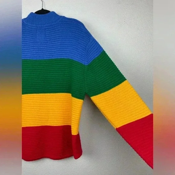 UNIF Women's Small Crayola Sweater Stripe Primary Color Block Mock Neck Emma Cha - Picture 16 of 16